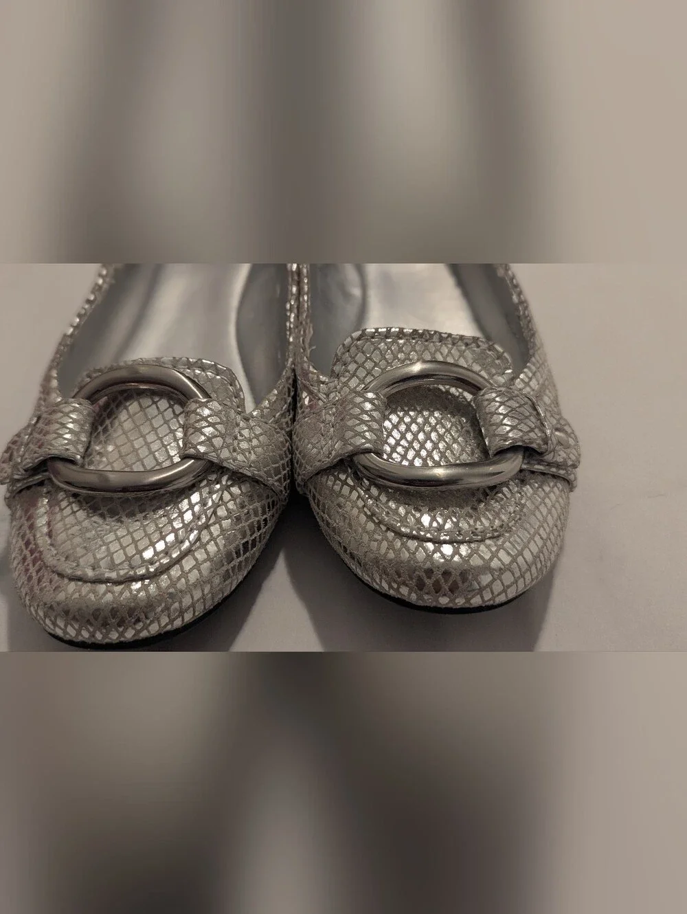 Nine West Silver Metallic Buckle Loafers